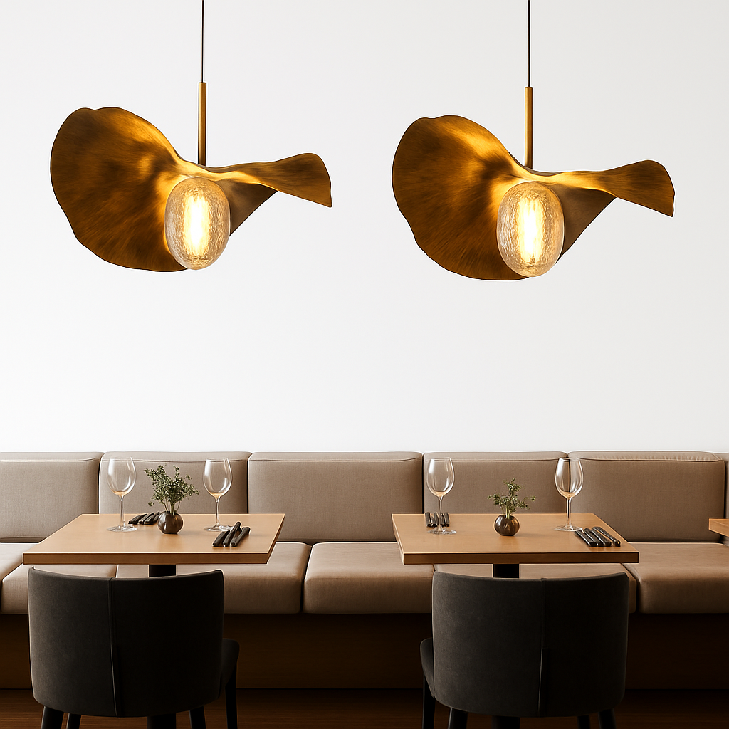 Suspension LED modernes en laiton feuille de Lotus pour Restaurant Table basse cuisine île lustre décor à la maison Lustres Luminaires - vue 5 sur 9