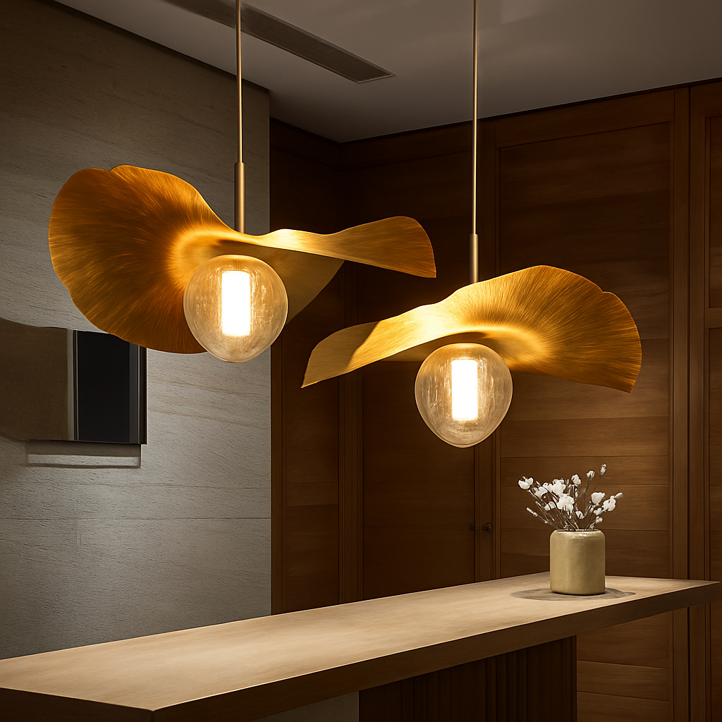 Suspension LED modernes en laiton feuille de Lotus pour Restaurant Table basse cuisine île lustre décor à la maison Lustres Luminaires - vue 6 sur 9