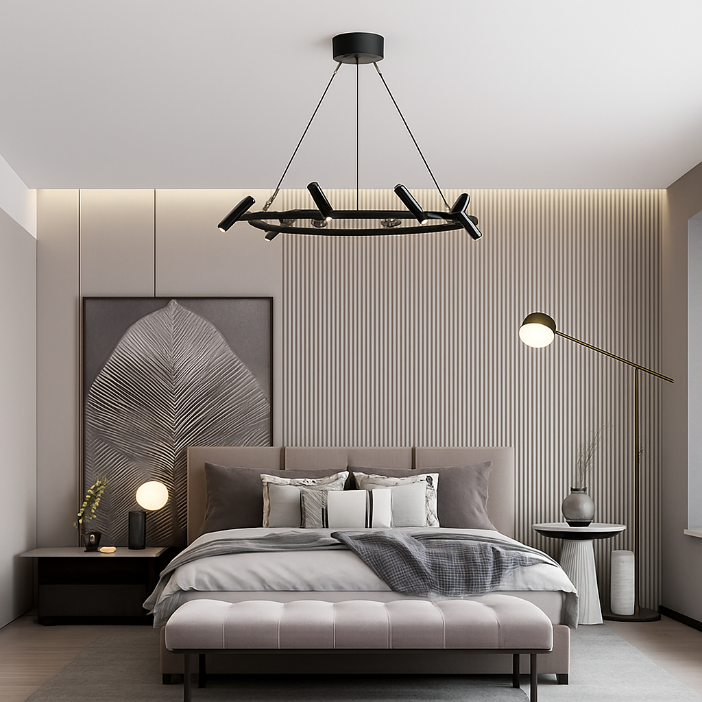 suspension led nordique en métal noir rotative pour intérieur - vue 5 sur 10
