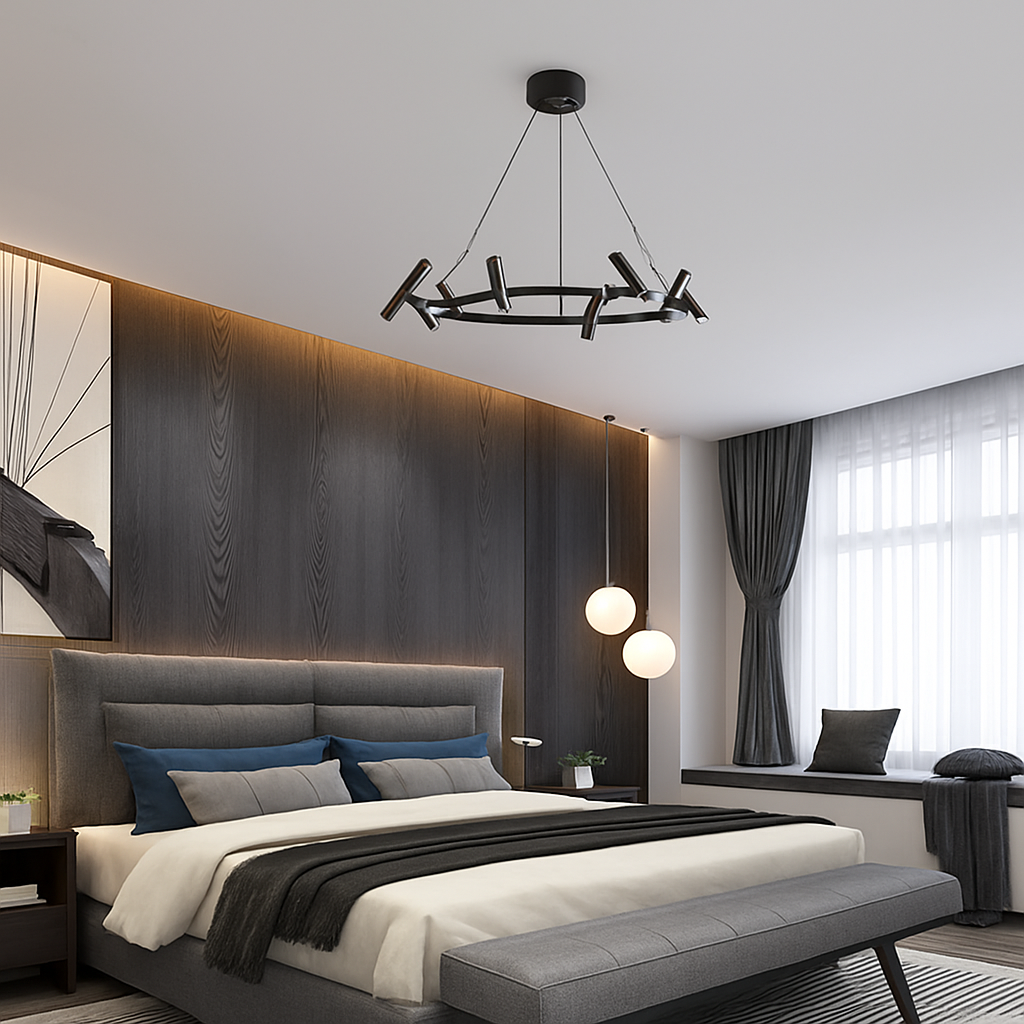 suspension led nordique en métal noir rotative pour intérieur - vue 6 sur 10