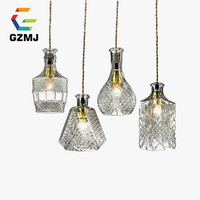 suspension led rétro vintage avec abat-jour en verre sculpté