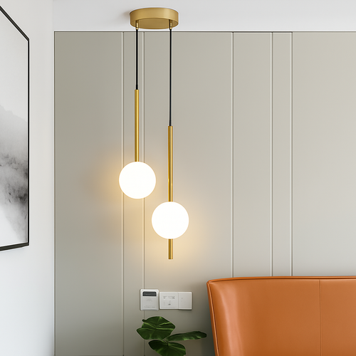 Suspension LED tube doré et boule - vue 3 sur 12