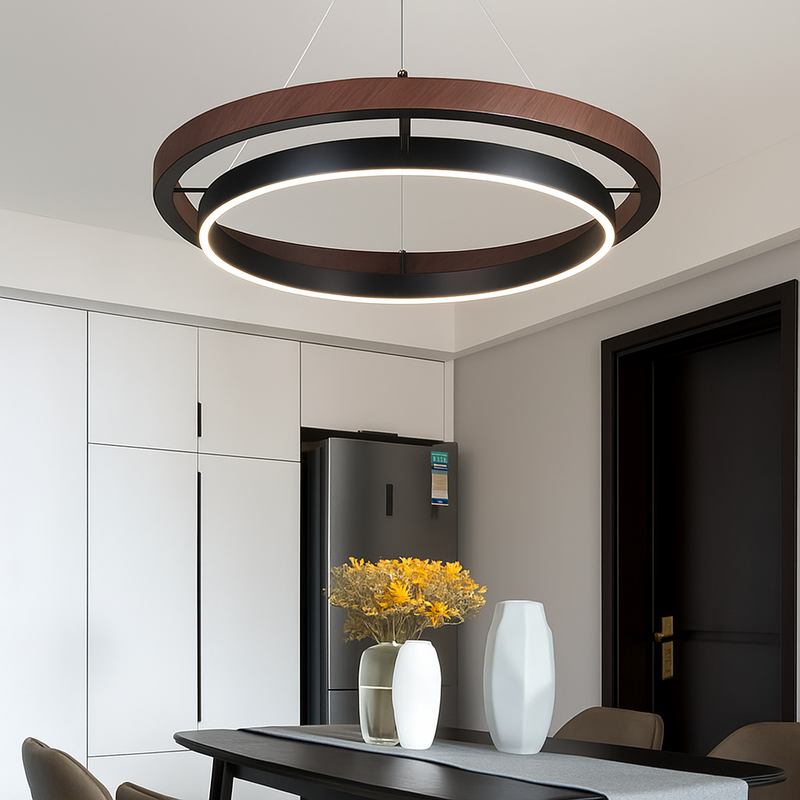 suspension luminaire bois grain rond créatif minimaliste