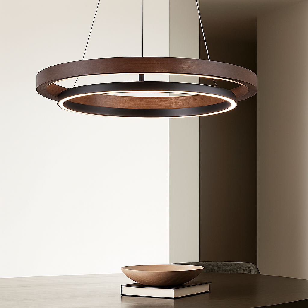 suspension luminaire bois grain rond créatif minimaliste - vue 4 sur 12