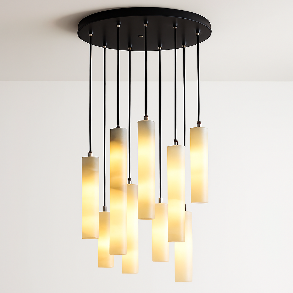 Suspension lustre design avec fil réglable et marbre naturel - vue 5 sur 14