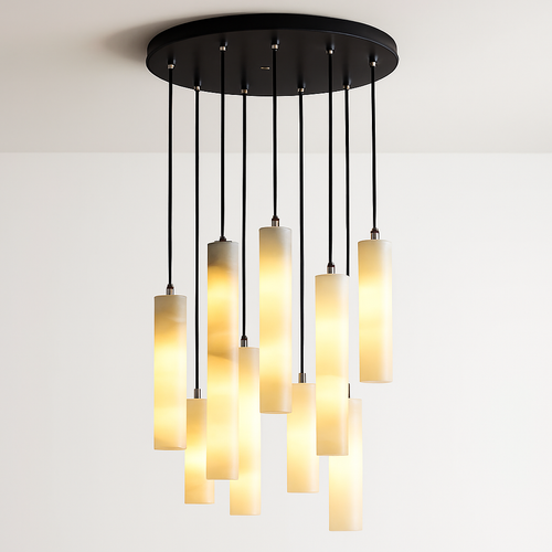 Suspension lustre design avec fil réglable et marbre naturel
