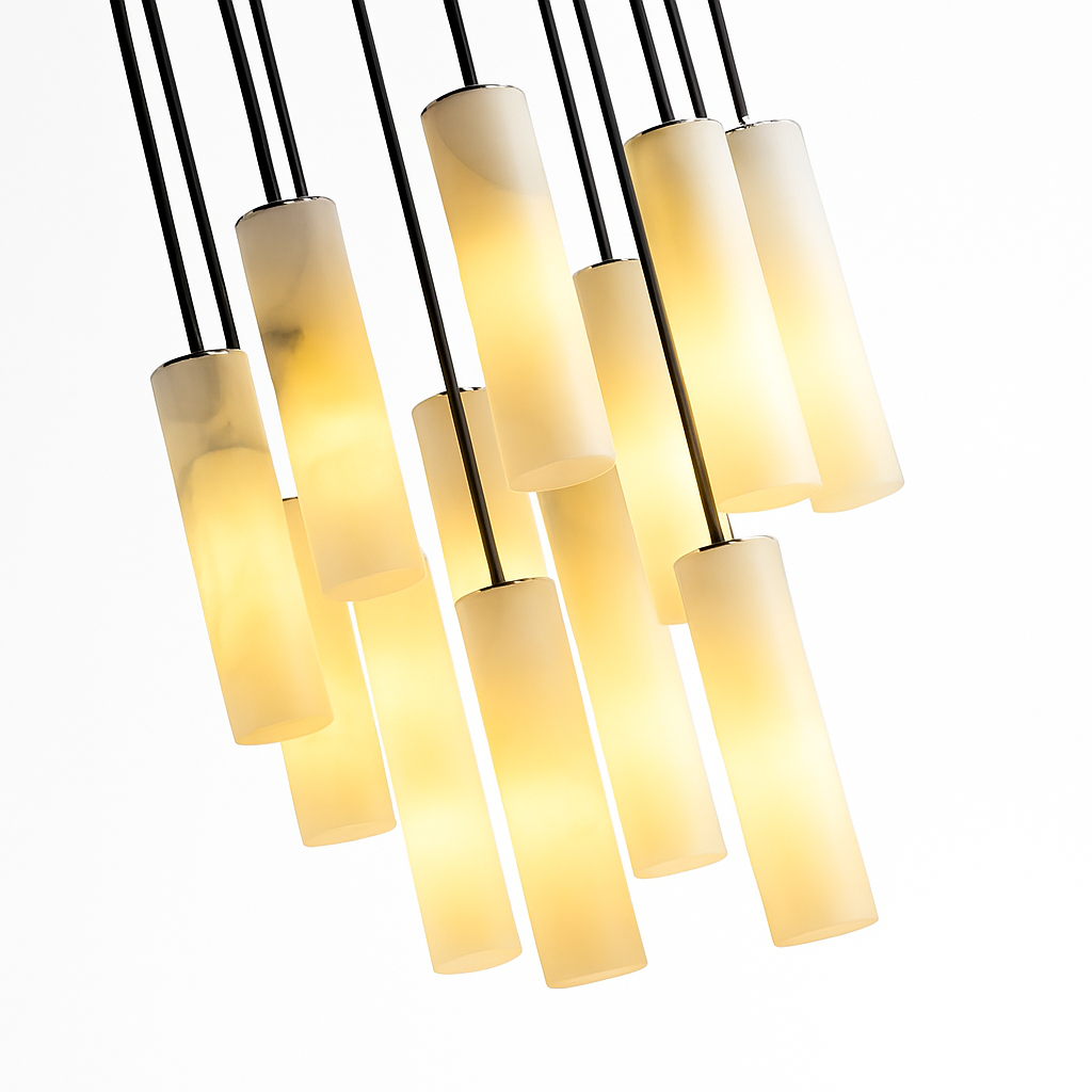 Suspension lustre design avec fil réglable et marbre naturel - vue 6 sur 14