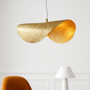 Minimalist copper pendant light with adjustable brass gold wire