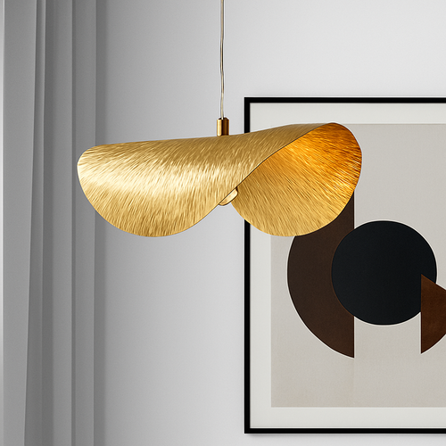 Minimalist copper pendant light with adjustable brass gold wire - vue 3 sur 7