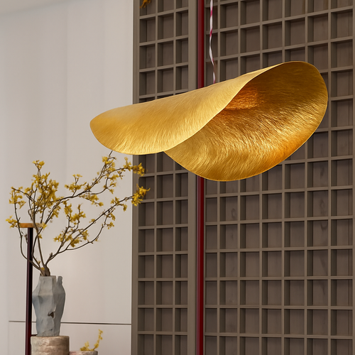 Minimalist copper pendant light with adjustable brass gold wire - vue 5 sur 7