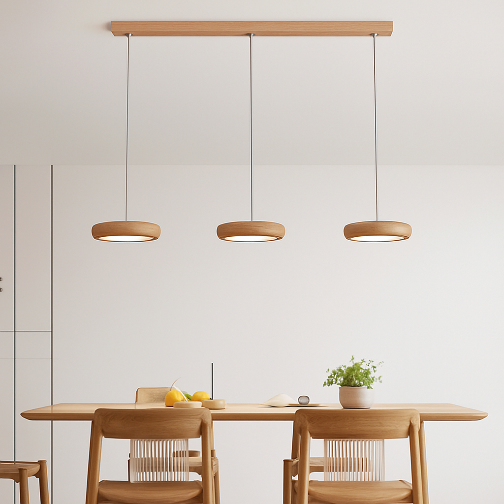 suspension moderne en bois à trois têtes minimaliste