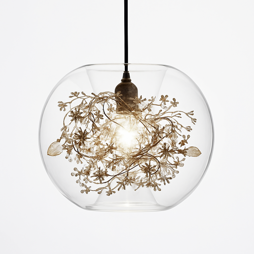 suspension moderne en verre et métal design avec fleur - vue 6 sur 9