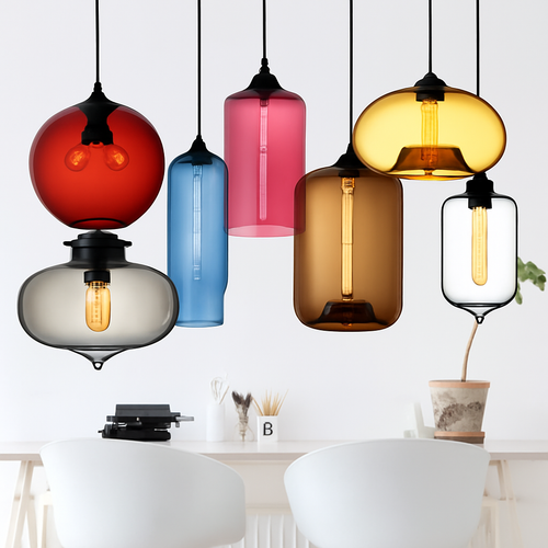 Modern loft pendant light in multicoloured vintage glass - vue 3 sur 19