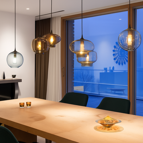 Modern loft pendant light in multicoloured vintage glass - vue 4 sur 19