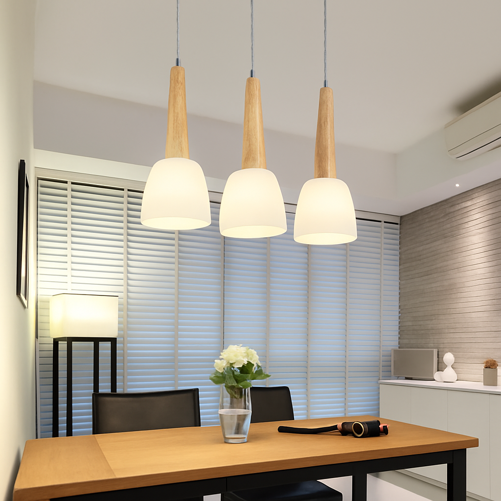 suspension modernes en bois gzmj avec support led - vue 6 sur 10