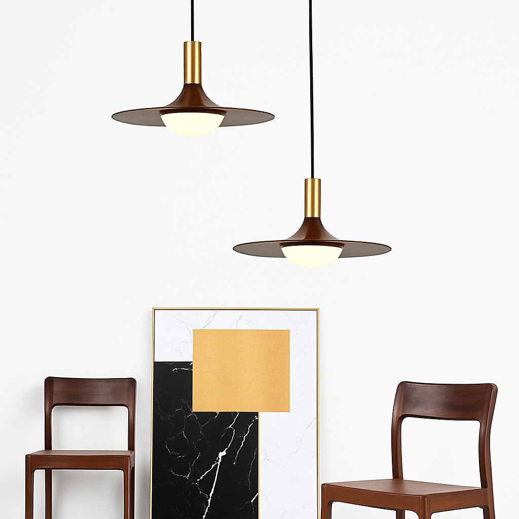 suspension nordique en bois et cuivre soucoupe volante pour intérieur - vue 5 sur 9