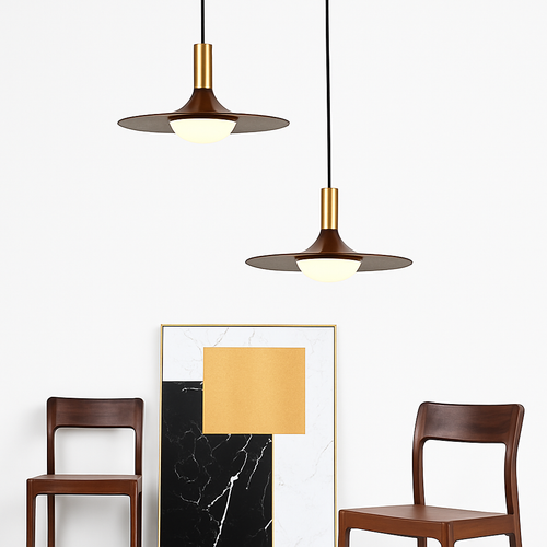 suspension nordique en bois et cuivre soucoupe volante pour intérieur
