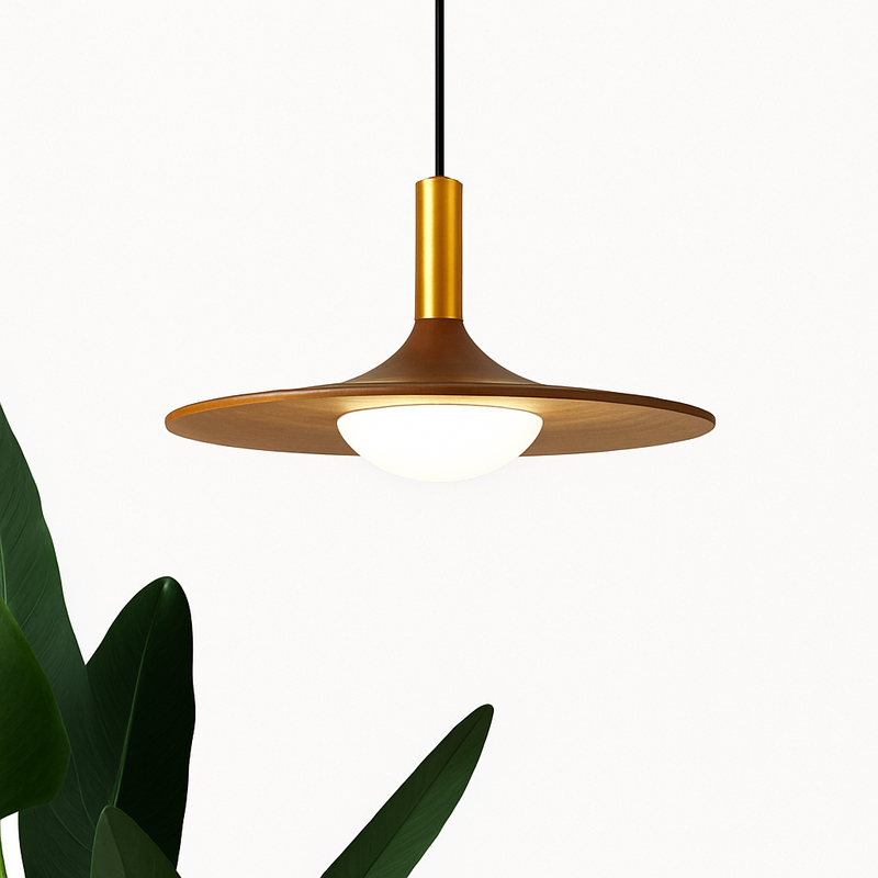 suspension nordique en bois et cuivre soucoupe volante pour intérieur