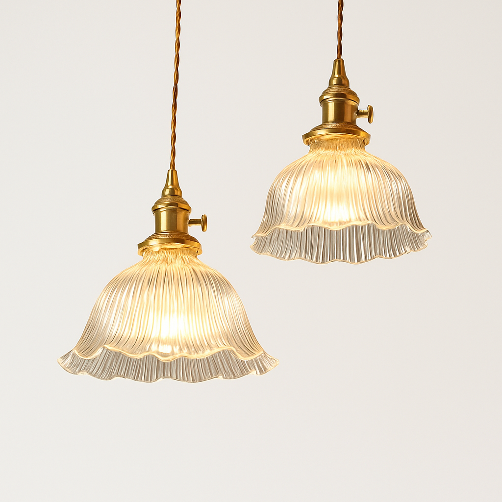 suspension nordique moderne avec abat-jour fleur en verre - vue 7 sur 30