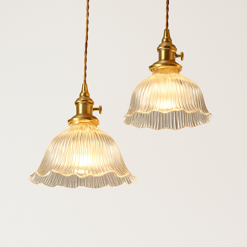 suspension nordique moderne avec abat-jour fleur en verre