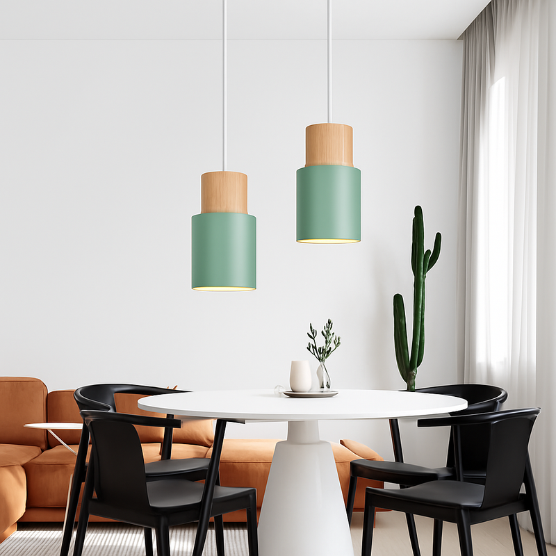 Suspension nordique verte en bois et métal