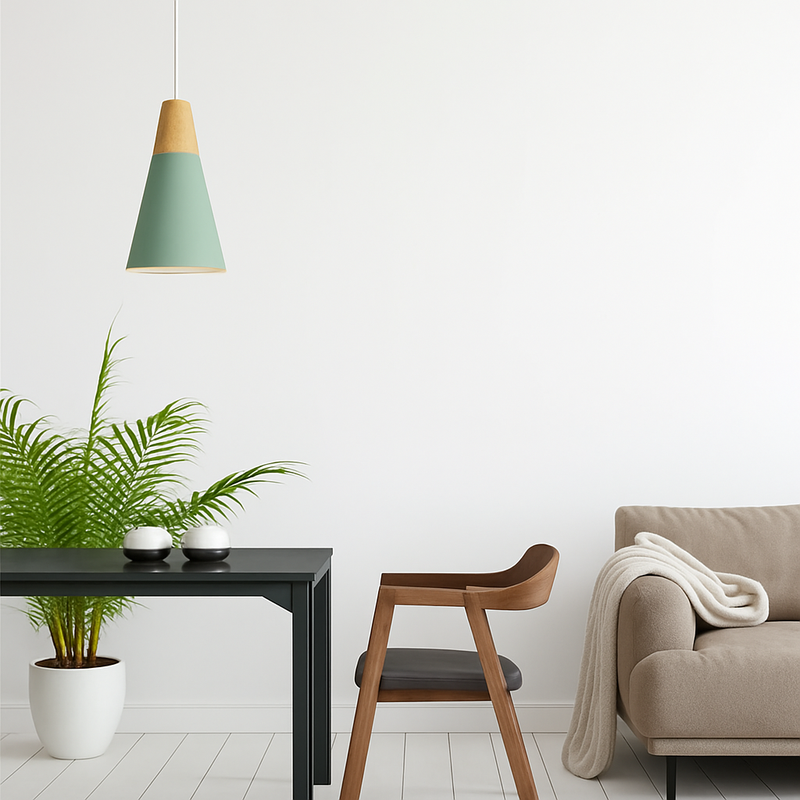 Suspension nordique verte en bois et métal