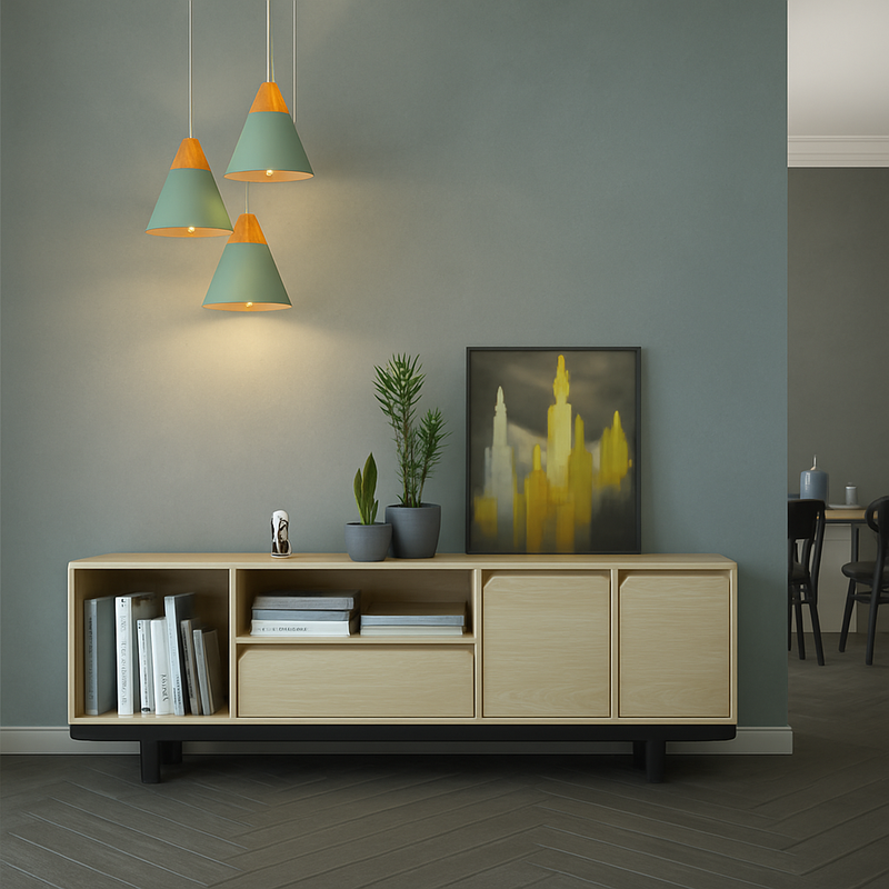 Suspension nordique verte en bois et métal