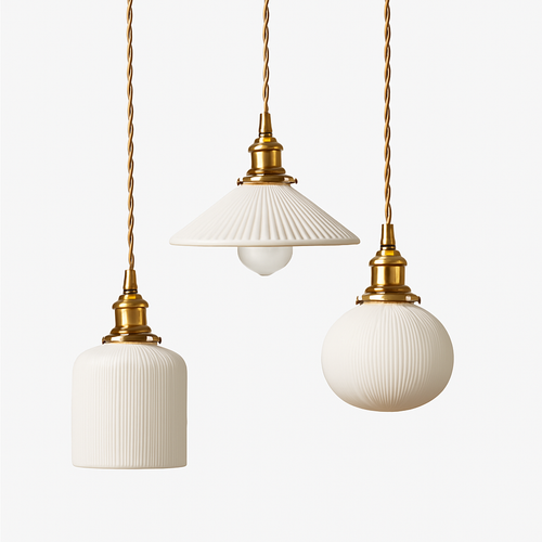 Suspension rétro avec abat-jour en céramique blanc Letten