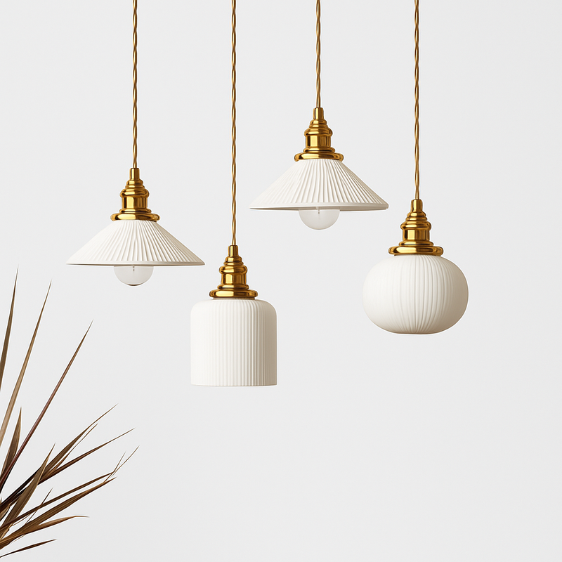 Suspension rétro avec abat-jour en céramique blanc Letten