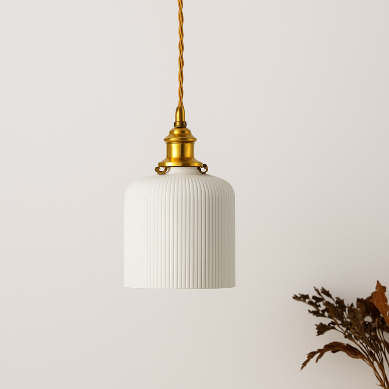 Suspension rétro avec abat-jour en céramique blanc Letten