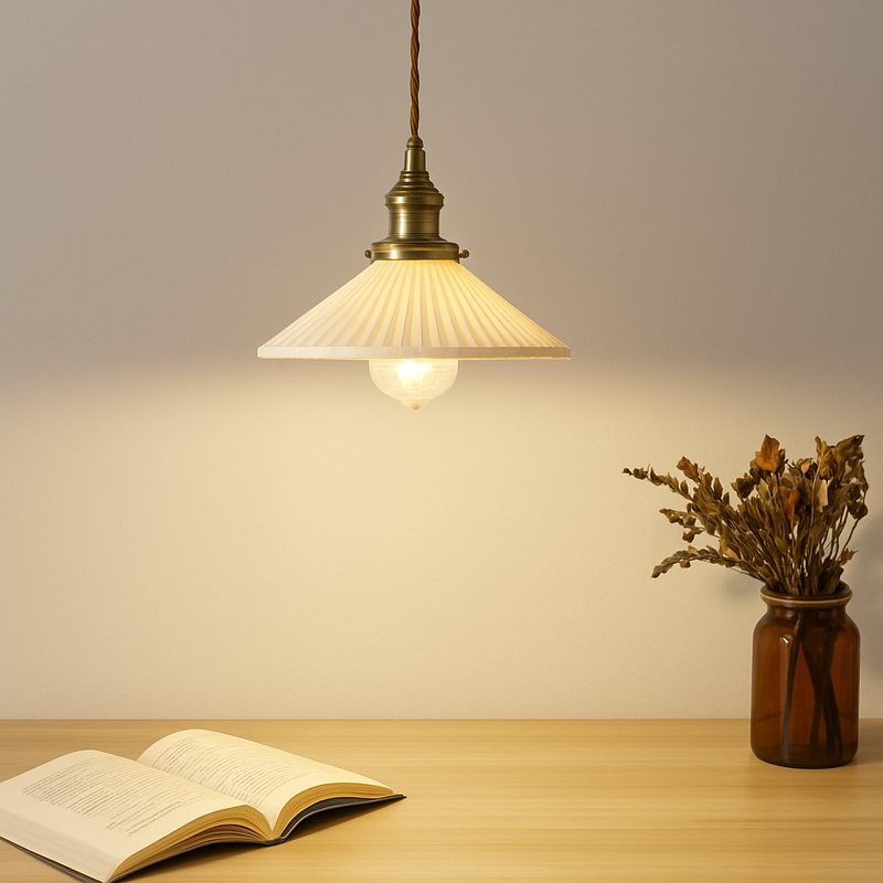 Suspension rétro avec abat-jour en céramique blanc Letten