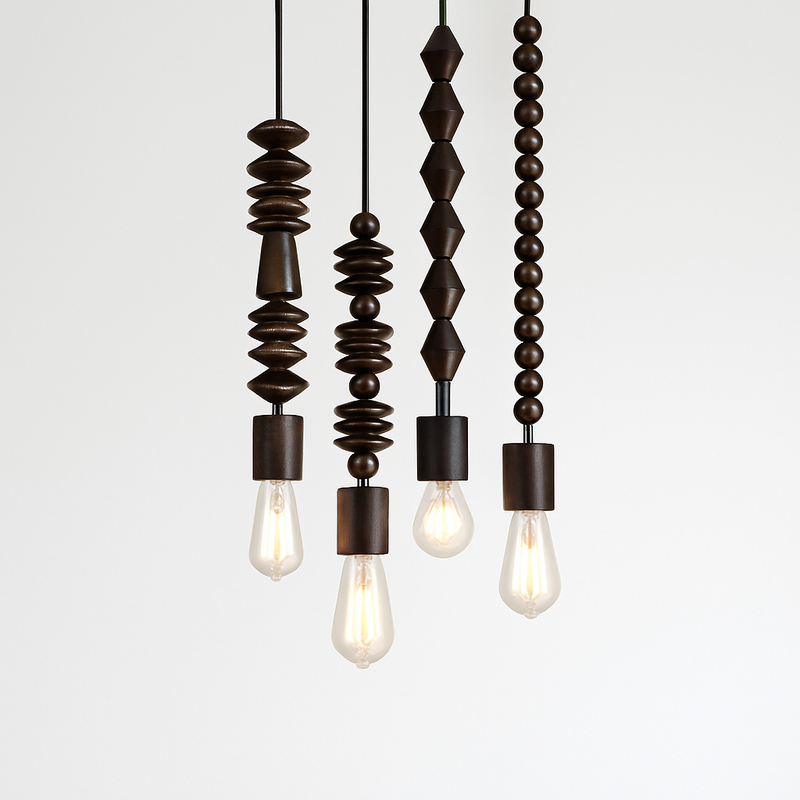 suspension rétro en bois de chêne avec perles géométriques