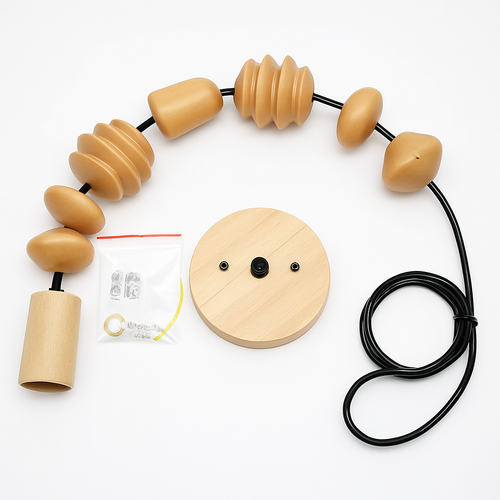 suspension rétro en bois de chêne avec perles géométriques