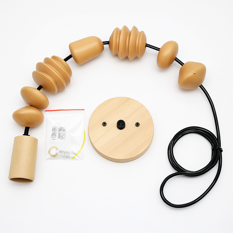 suspension rétro en bois de chêne avec perles géométriques