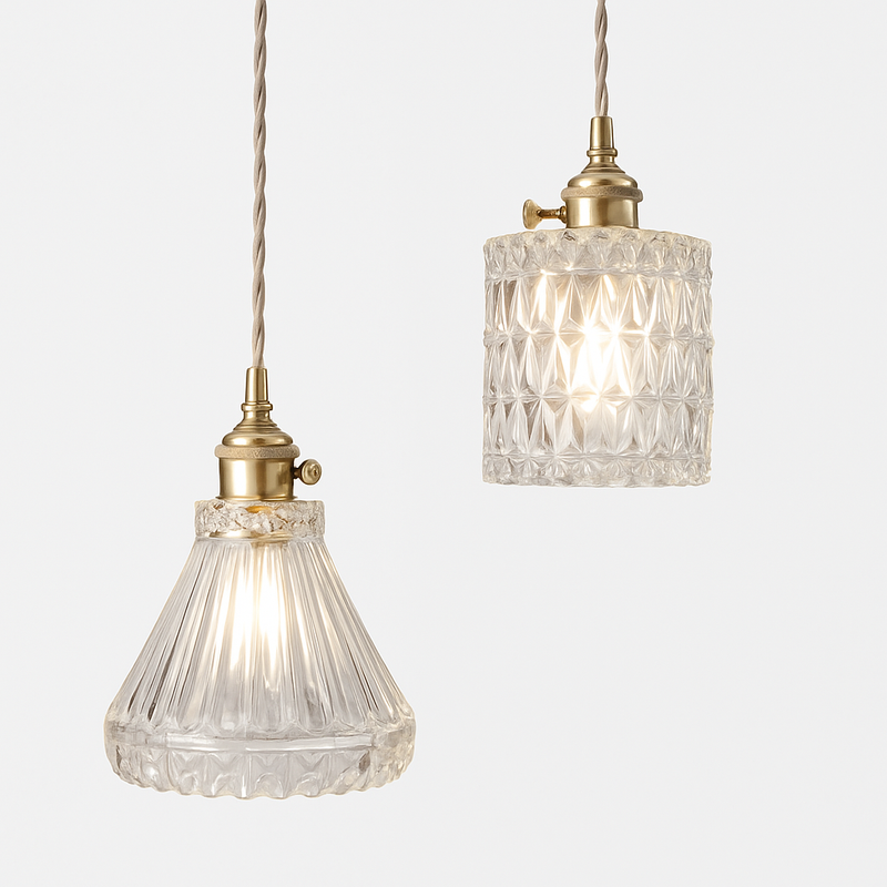 suspension rétro en laiton et verre gravé design élégant pour restaurant