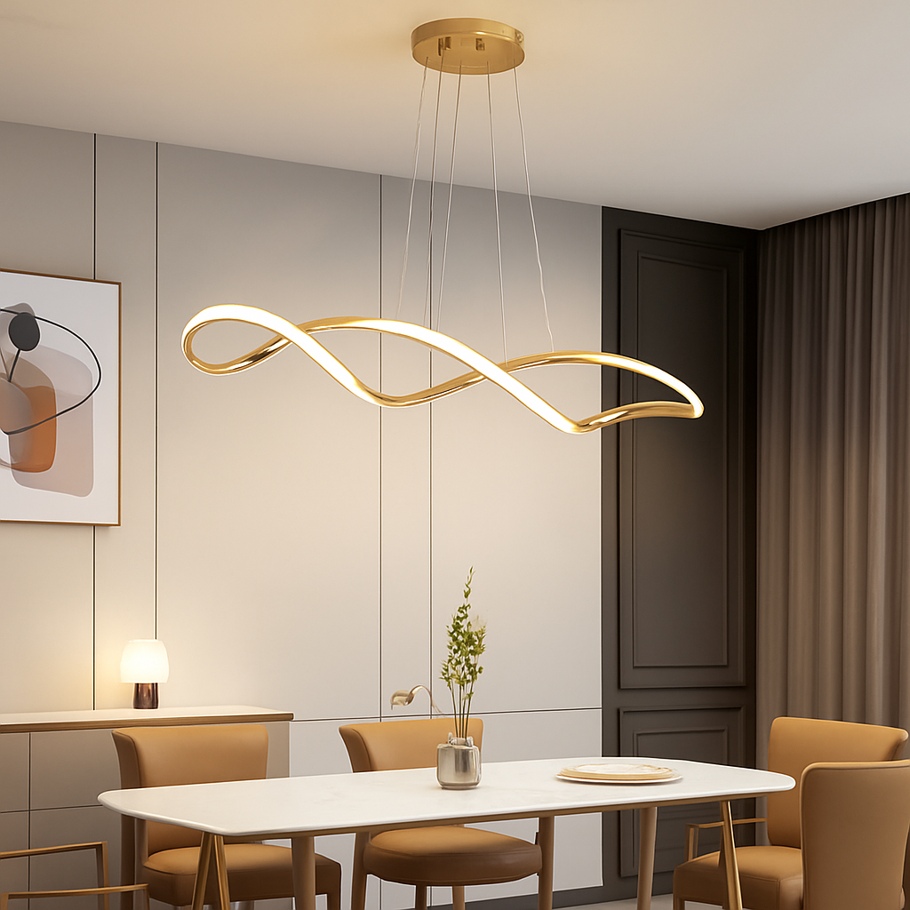 Suspension Suspension LED Lustres LED modernes pour salle à manger salon chambre L92cm Or / Chrome / Noir Télécommande / Contrôle APP - vue 5 sur 9