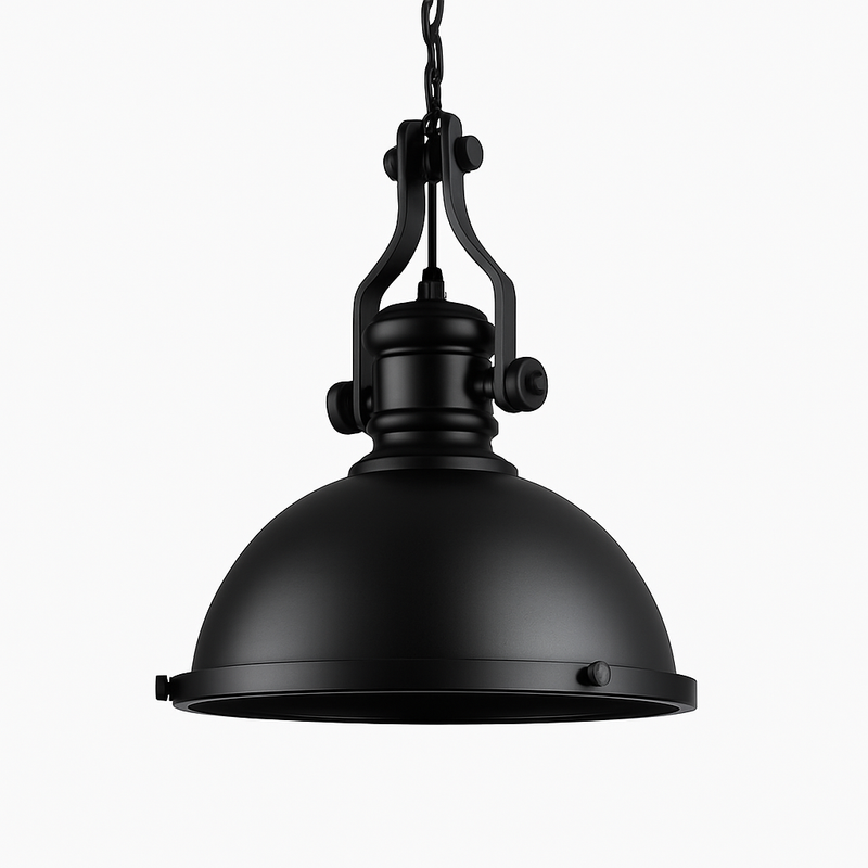 suspension vintage avec abat-jour en fer et cage métallique