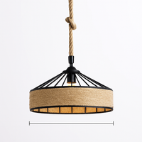 Vintage pendant light with hemp rope and iron for cafés and bars