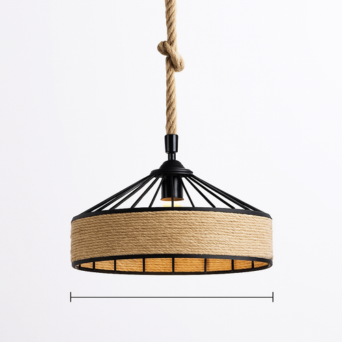 Vintage pendant light with hemp rope and iron for cafés and bars