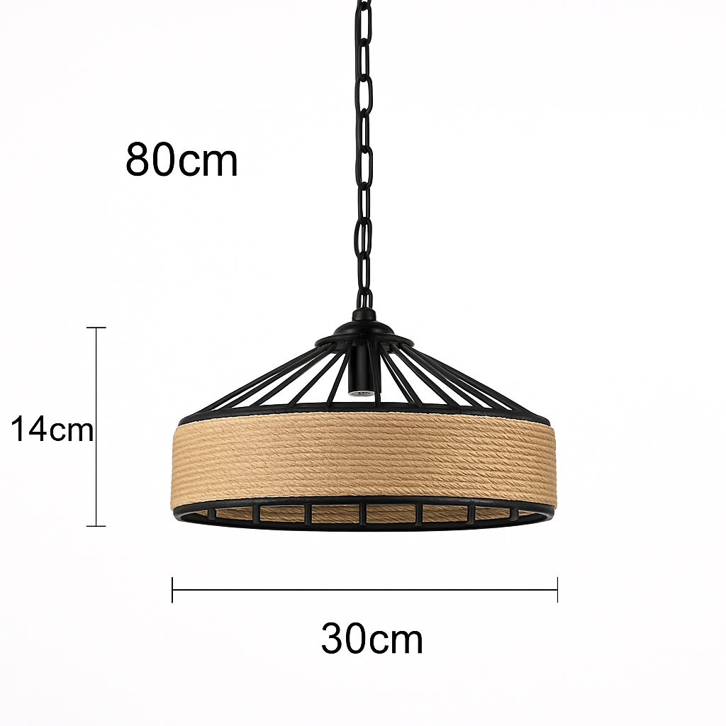 Vintage pendant light with hemp rope and iron for cafés and bars - vue 12 sur 17