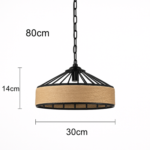 Vintage pendant light with hemp rope and iron for cafés and bars - vue 13 sur 17