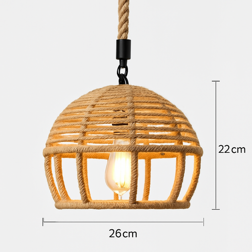 Vintage pendant light with hemp rope and iron for cafés and bars - vue 15 sur 17