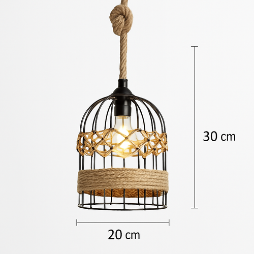 Vintage pendant light with hemp rope and iron for cafés and bars - vue 17 sur 17