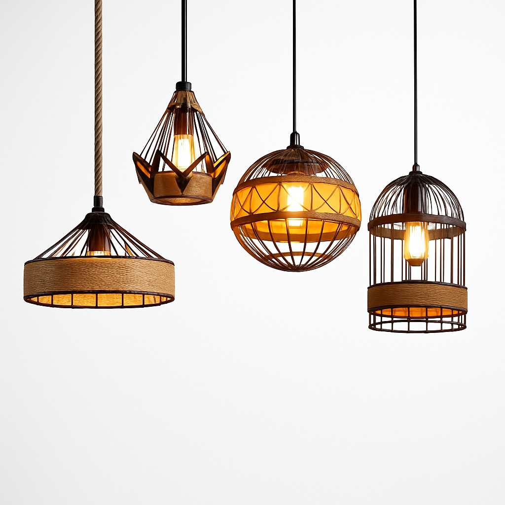 Vintage pendant light with hemp rope and iron for cafés and bars - vue 5 sur 17
