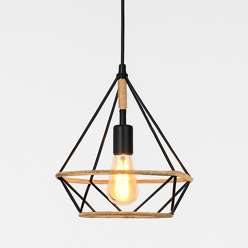 Vintage pendant light with hemp rope and iron for cafés and bars - vue 8 sur 17