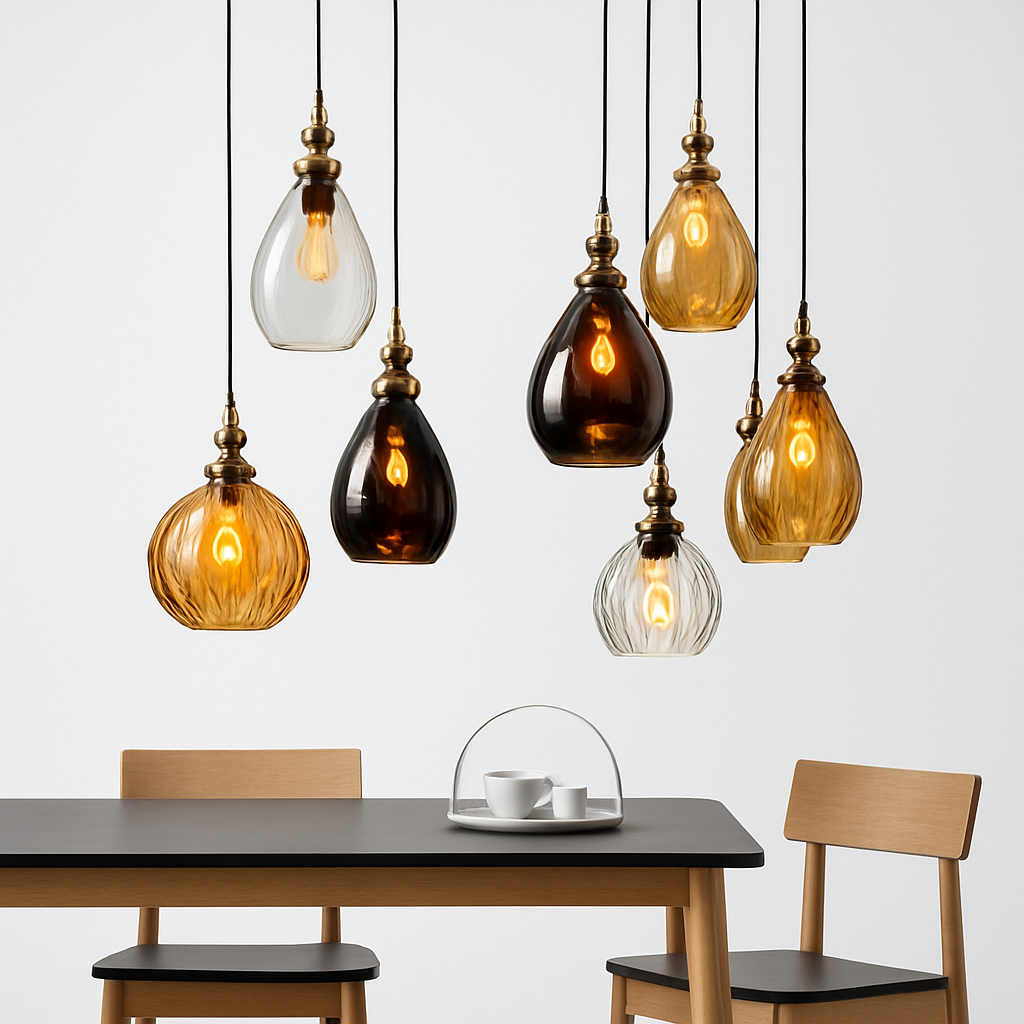 Vintage coloured glass pendant lampen - vue 5 sur 23