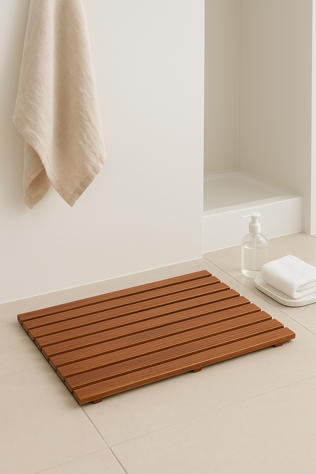 tapis de bain bois teck enroulable antiderapant spa - vue 3 sur 2