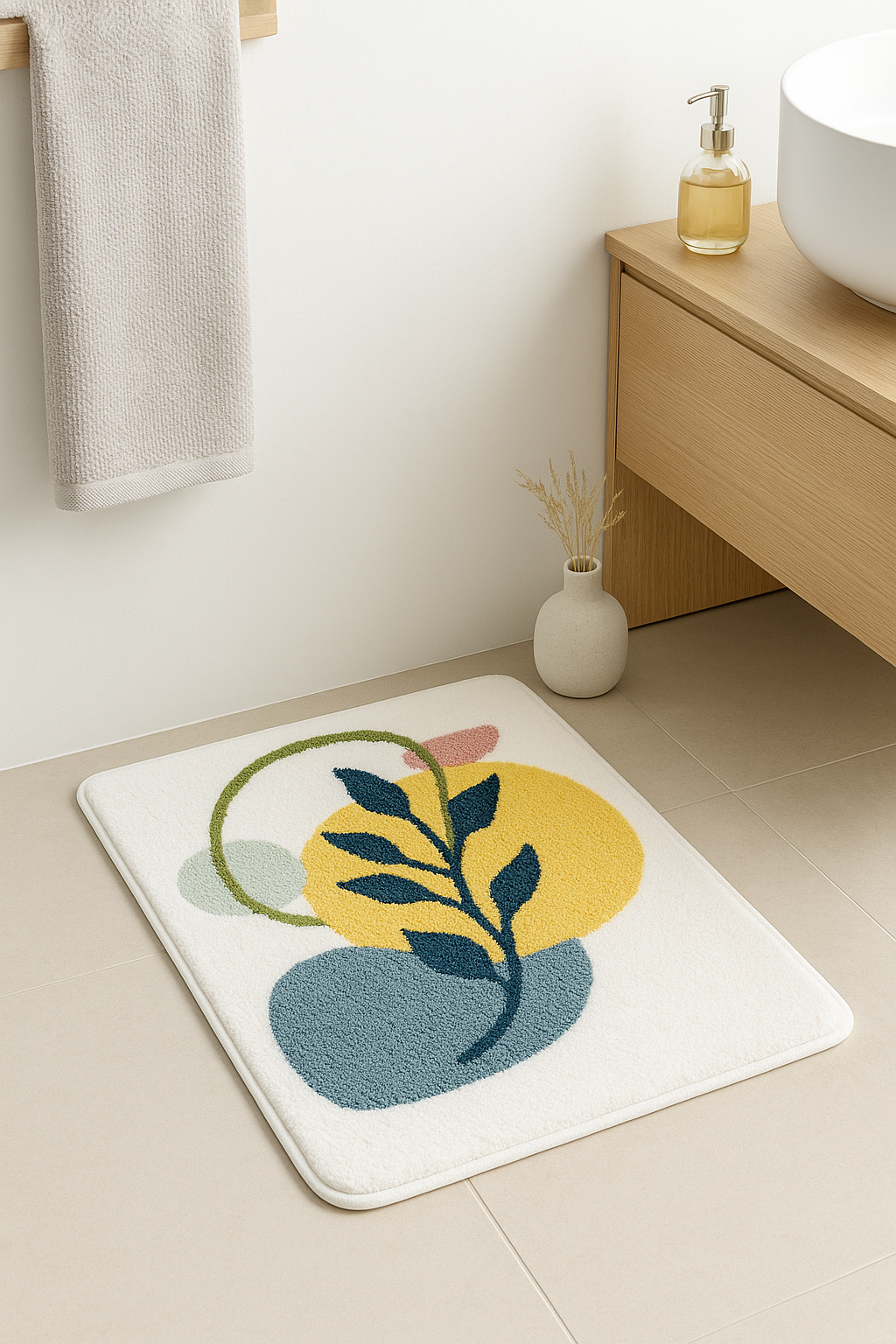 Tapis de bain feuilles microfibre antiderapant doux absorbant - vue 3 sur 2