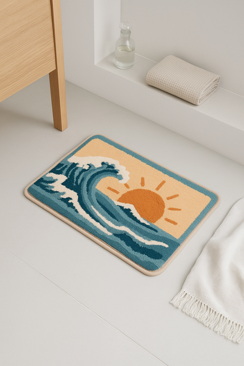 tapis de bain flanelle motif moderne antidérapant