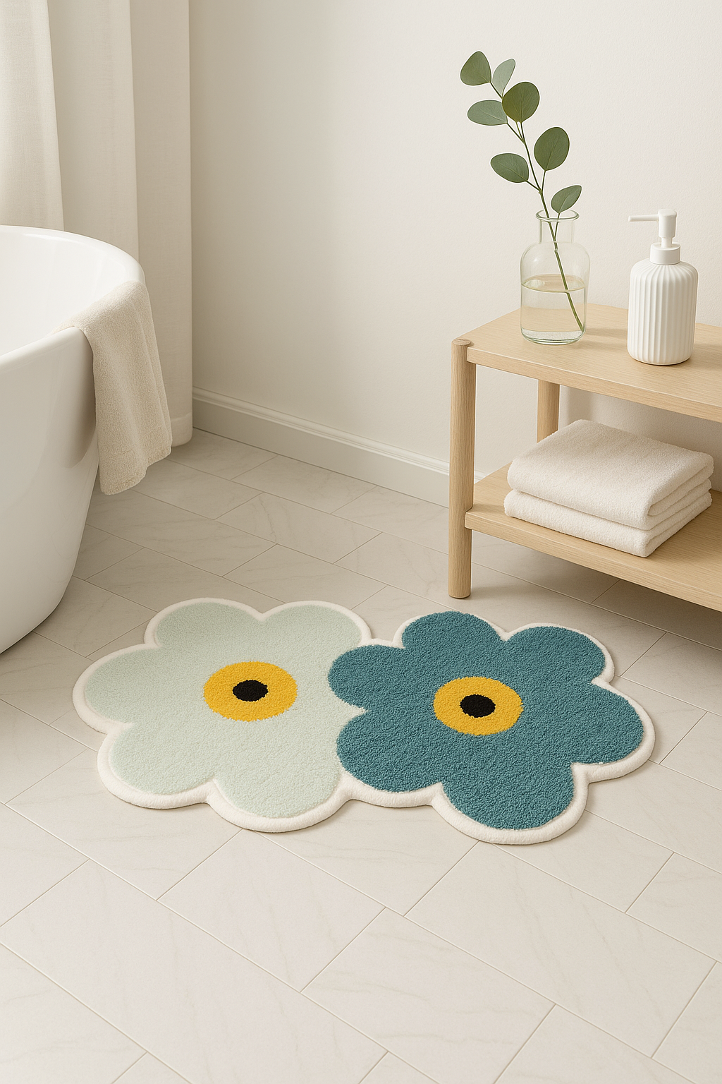 Tapis de bain fleuri doux antiderapant deco interieur